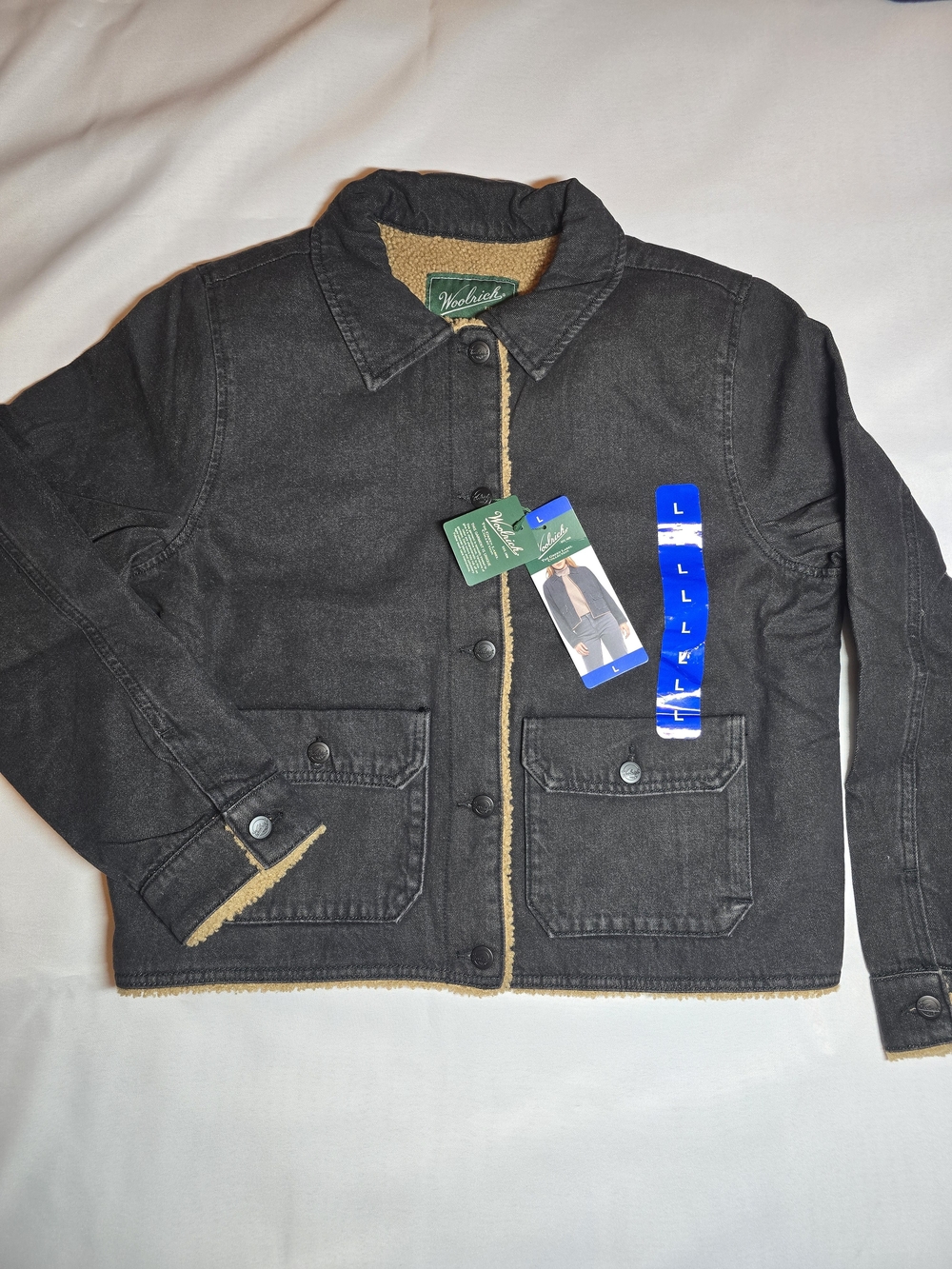 Woolrich Black Sherpa-Trim Denim Shirt Jacket